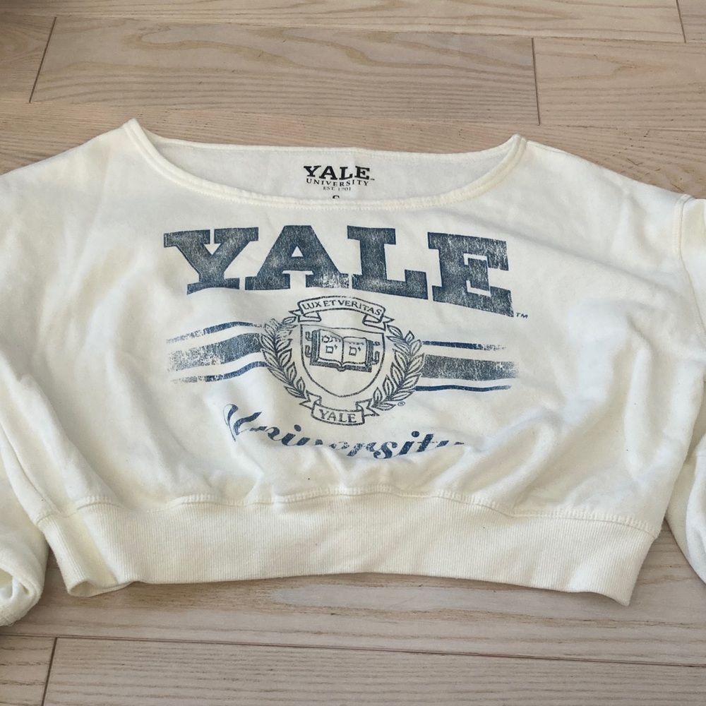 Cream and Blue Cropped Yale Sweatshirt